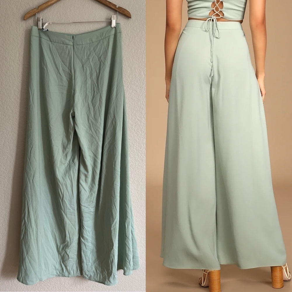 NWOT Sage Green High Waisted Slit Front Pants - Picture 3 of 7